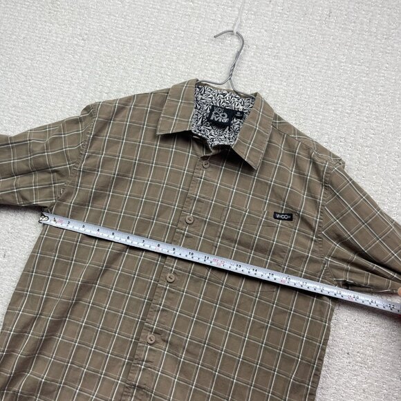 Volcom Plaid Button Up Shirt Long Sleeve Classic Fit Brown Tan Boy XL Skate Surf - Picture 7 of 13